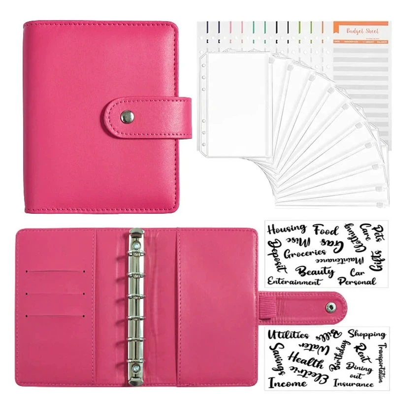 leather orcamento binder notebook caixa envelopes system grupo bolsos para dinheiro saving bill organizador novo a7 pu 01