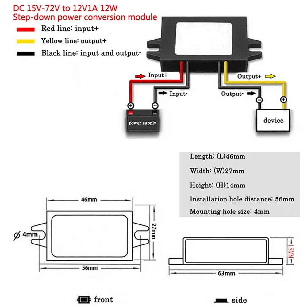 DC15V-72V to 12V Voltage Converter Regulator Waterproof IP67 power converter 1.5A 12W DC step down for Car Truck Boat Power