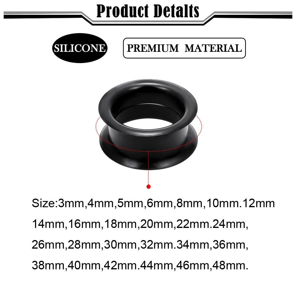 1Pair Supersize Flexible Black Color Silicone Double Flared Ear Tunnel Plugs Flesh Tunnel Ear Gauge Expander Stretchers Piercing