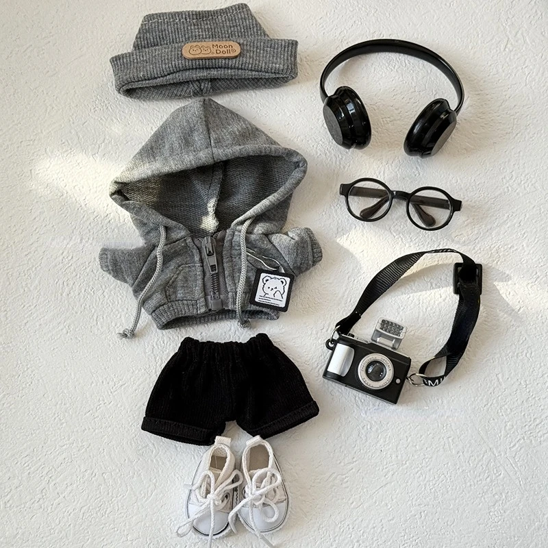 

Комплект уличной одежды Labubu, толстовка, наушники, аксессуары для камеры для кукол 1-го-3-го поколения 15/17 см