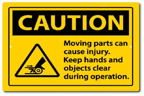 Знак внимание, движущаяся часть, металлический алюминиевый знак, Оловянная зона OSHA, ANSI 8x12 дюймов