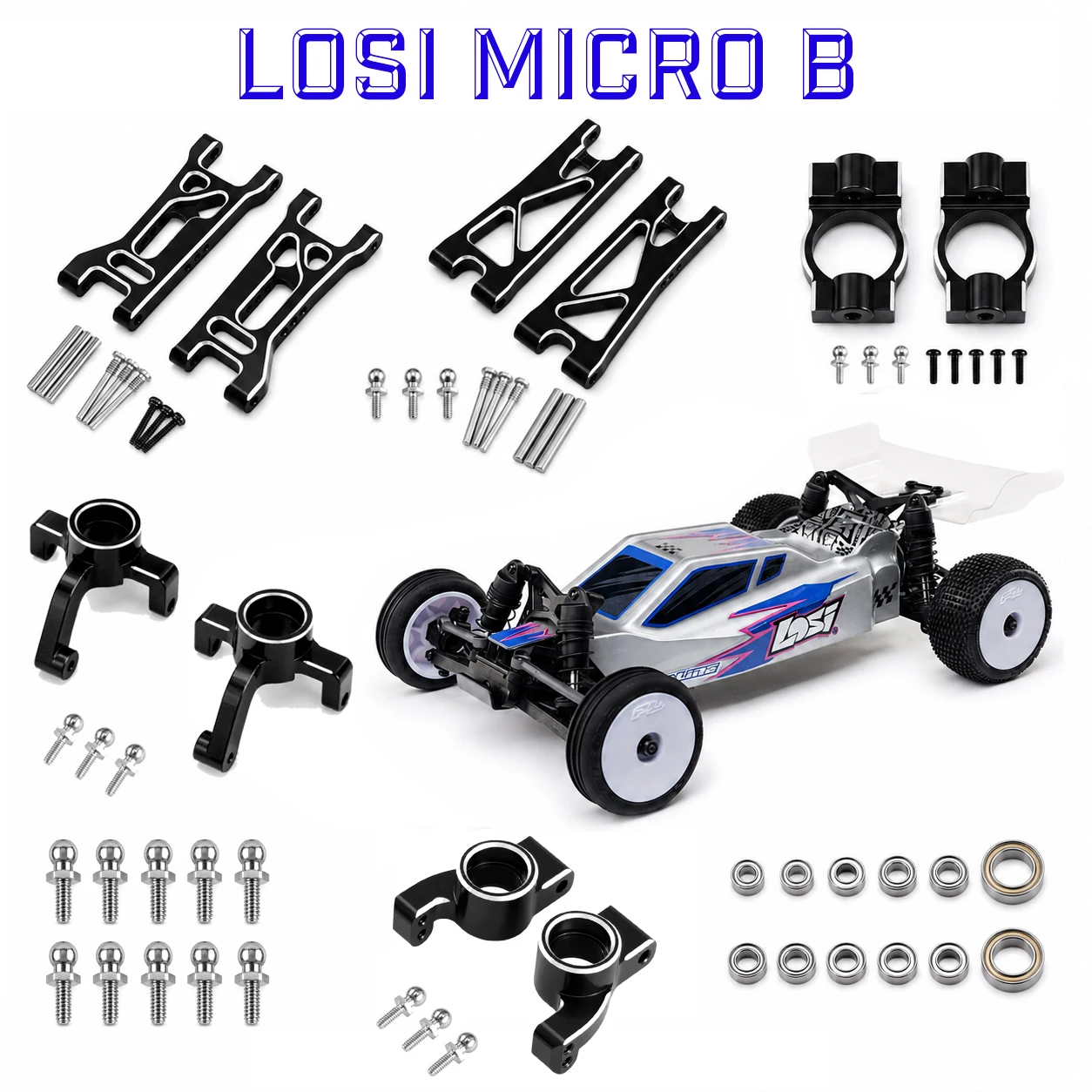 LOSI Micro-B WLtoys 1/24 244016 RC Car Vehicle Metal Parts:Swing Arm, Steering cup, installation screws, bearings