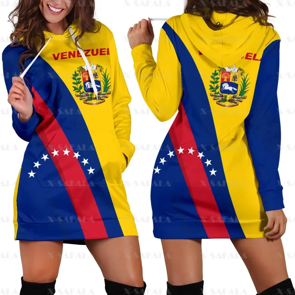 Love Venezuela Country Flag New Harajuku Novelty 3D Print Autumn Hoodies Dress Women Casual Wear Long Sleeve Hooded Dress-1