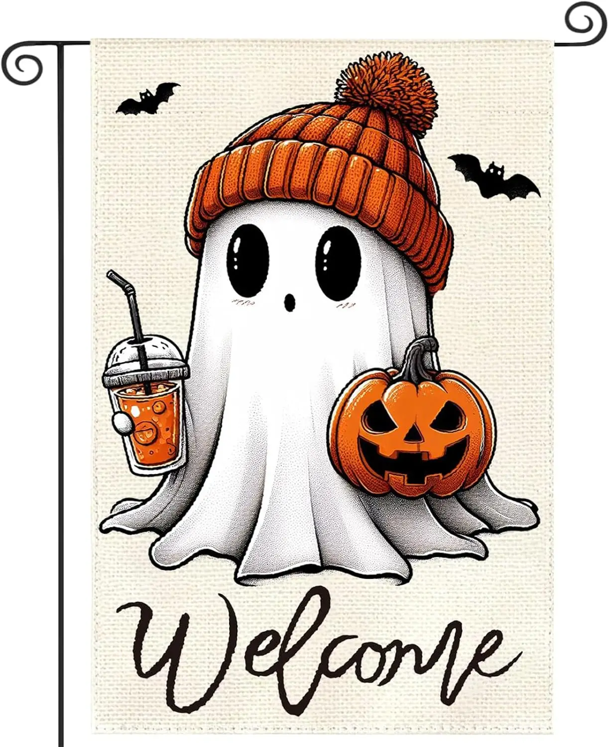 Halloween Ghost Garden Flag, Spooky Boo Pumpkin Lantern Bat, Holiday Yard Outdoor Decorative Flag, Garden Flag 12x18 Inch Double