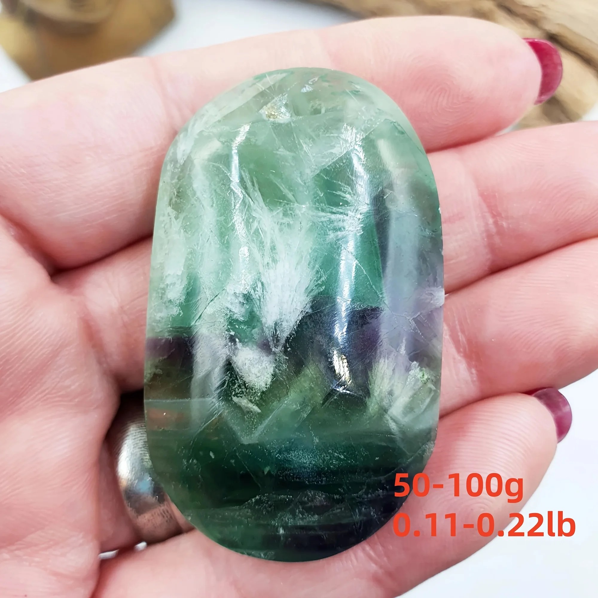 1PC Feather Fluorite Palm Stone, Calming for Focus & Clarity Pocket Stone for Meditation, Ideal for Home Decor & Unique Gifts