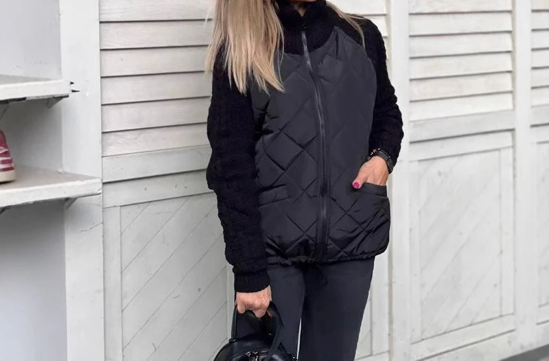 2025 Autumn and Winter New Fashion Sweater Patchwork Cardigan Stand Up Collar Women's Coat Cotton Jacket