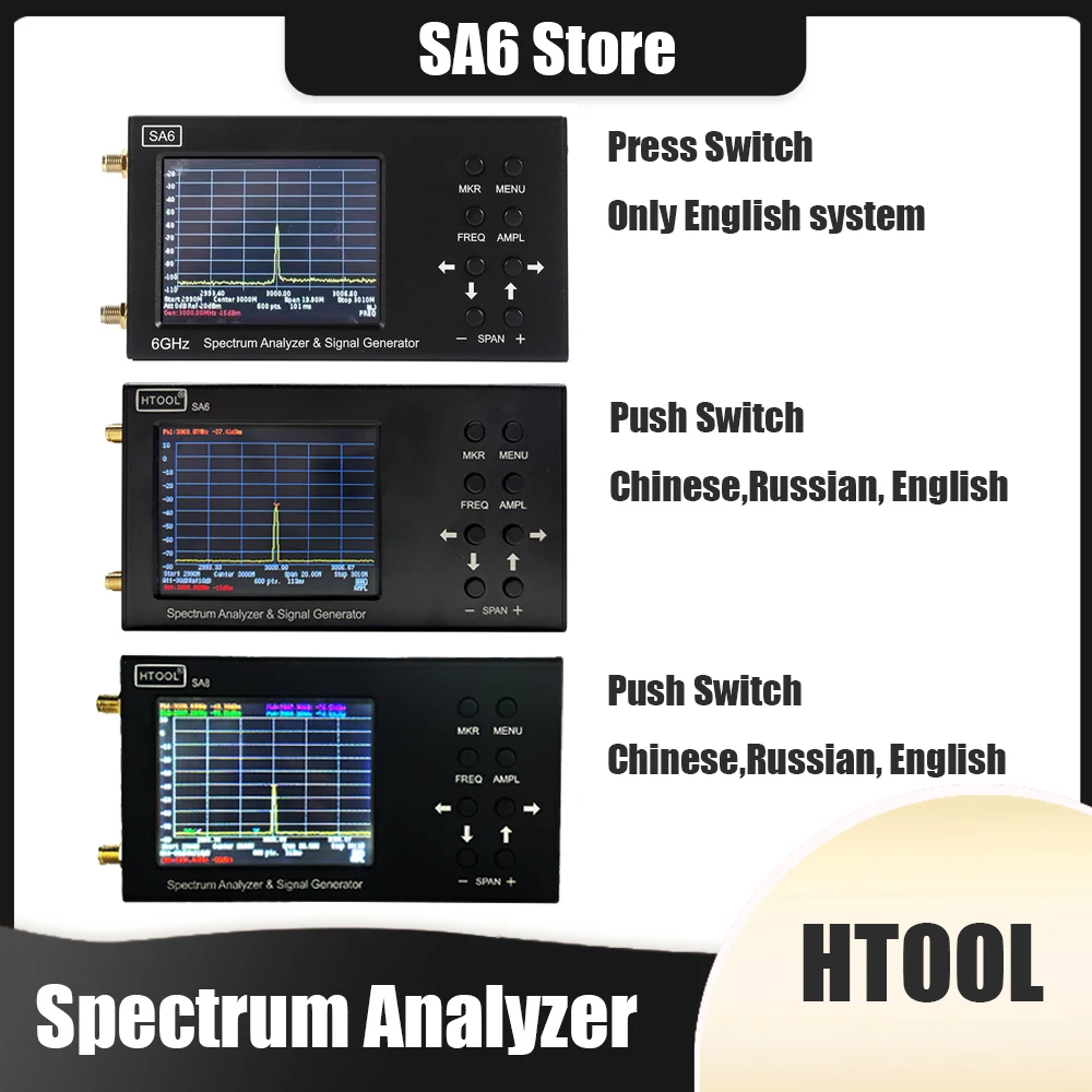 

HTOOL SA8 Spectrum Analyzer 35MHz-6.2G Built-in Signal Tracking Source Wireless RF Frequency Meter