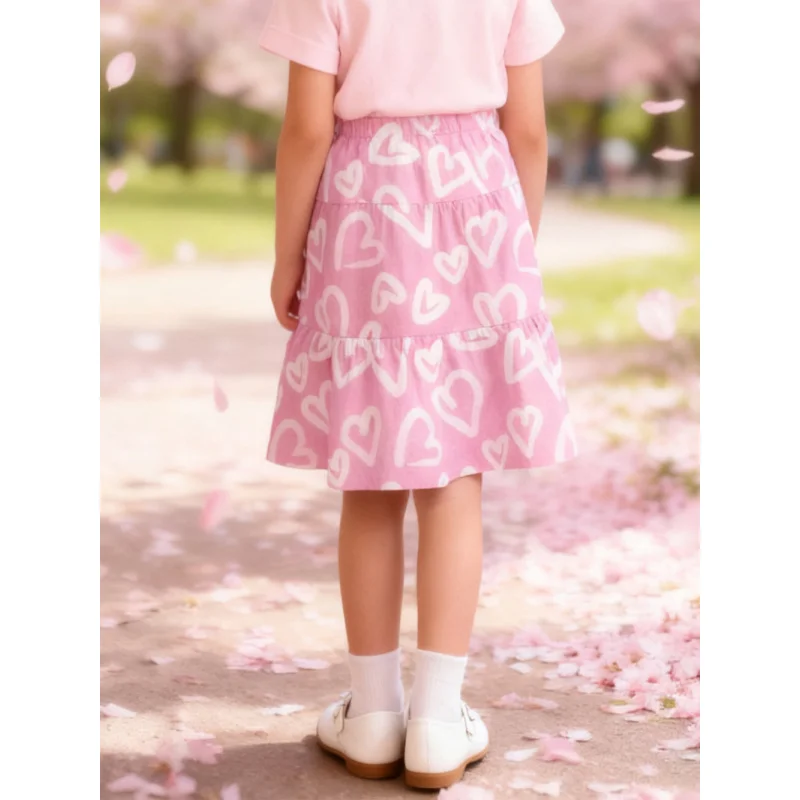 تنورة بناتي من قماش الدنيم الصناعي بطبعة قلب، تنورة متوسطة الطول جديدة وحلوة وعصرية ومتعددة الاستخدامات #2