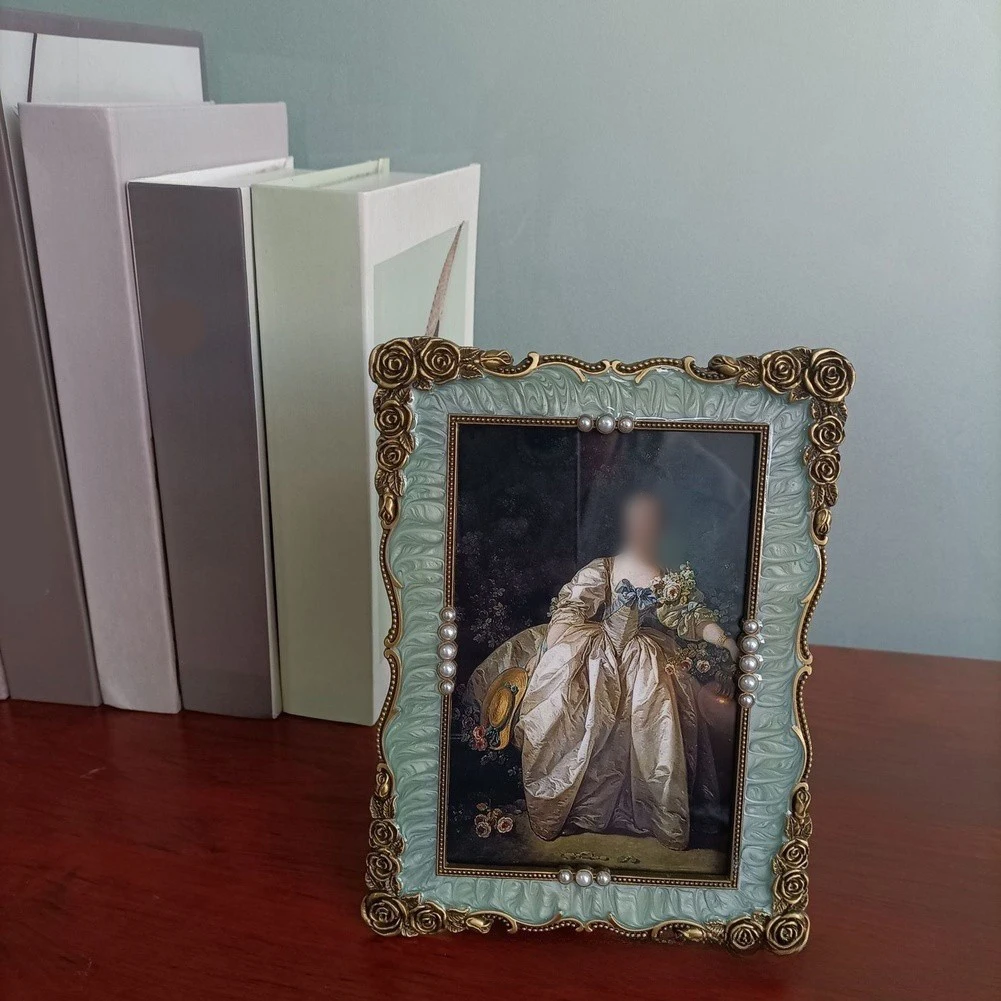 For Tabletop Display Green Pearl Photo Frame Decorative Portrait Frame Glamorous Design Fade Resistant Protection