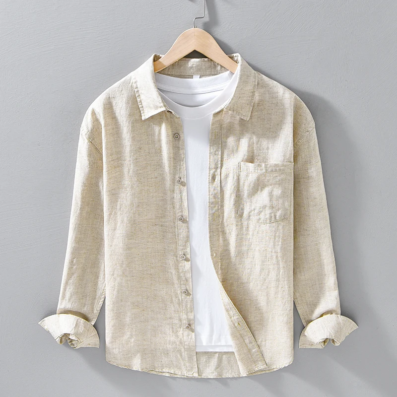 

Высококачественные летние мужские рубашки с длинным рукавом из 80% лиоцелла и 20% льна: свободные, повседневные, дышащие, мягкие, с хорошей драпировкой, на пуговицах