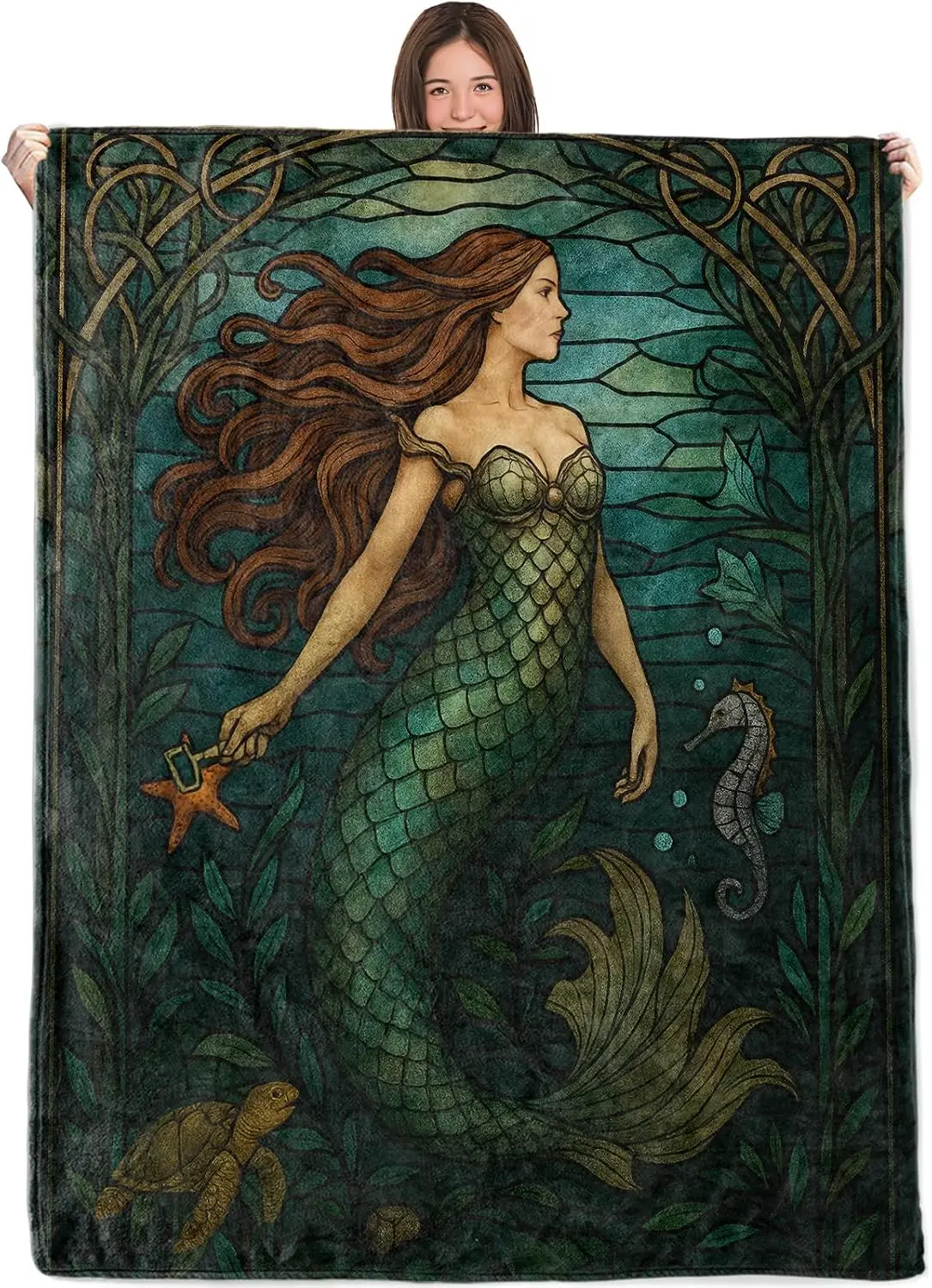 Stunning Mermaid Ocean Flannel Throw Blanket Tapestry Nautical Beach Decor Gift for Women Fantasy Under Sea Artwork Cozy Home Ac