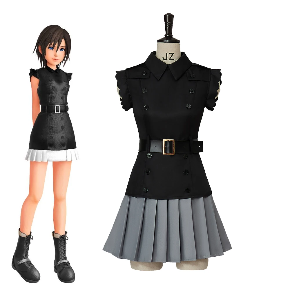 

Костюм Kingdom для косплея Hearts III Xion, женский костюм для ролевых игр на Хэллоуин, черно-серое платье с поясом, полный комплект
