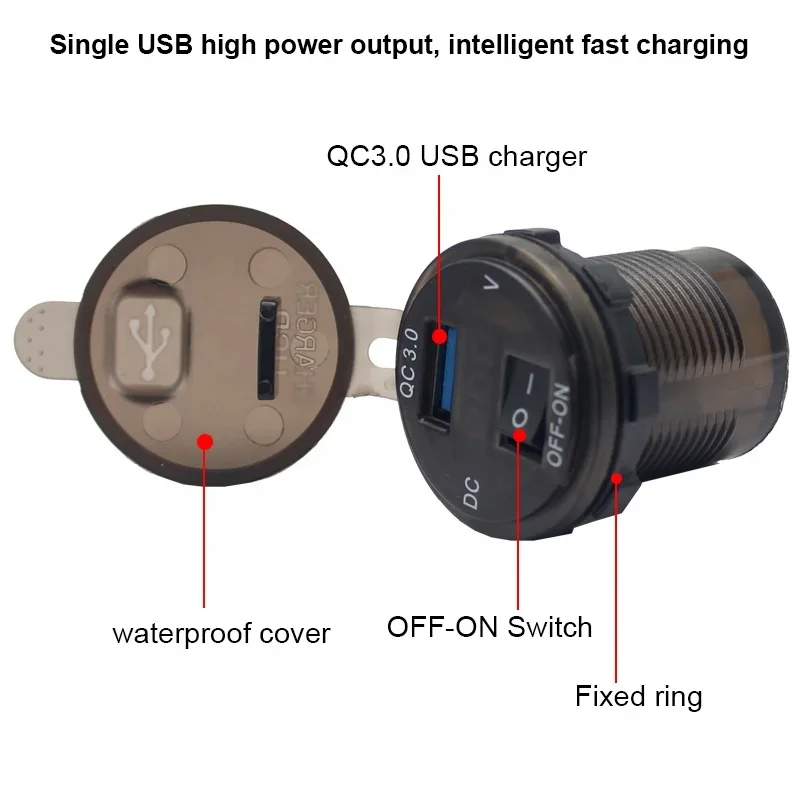 

A73 12V 24V DC Single QC3.0 USB Port Battery Voltmeter with Power ON OFF Switch