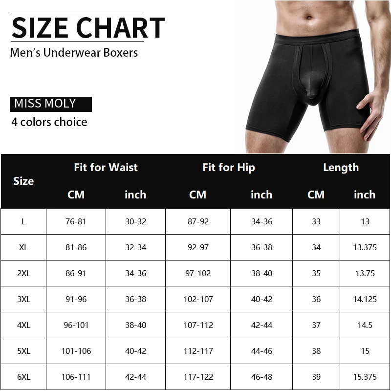 Bamboo Viscose Men\'s Underwear Boxer Briefs Anti-Chafing Long Leg Mens Boxer Briefs Separate 3D Pouch Turnks Underpants Soft 6XL