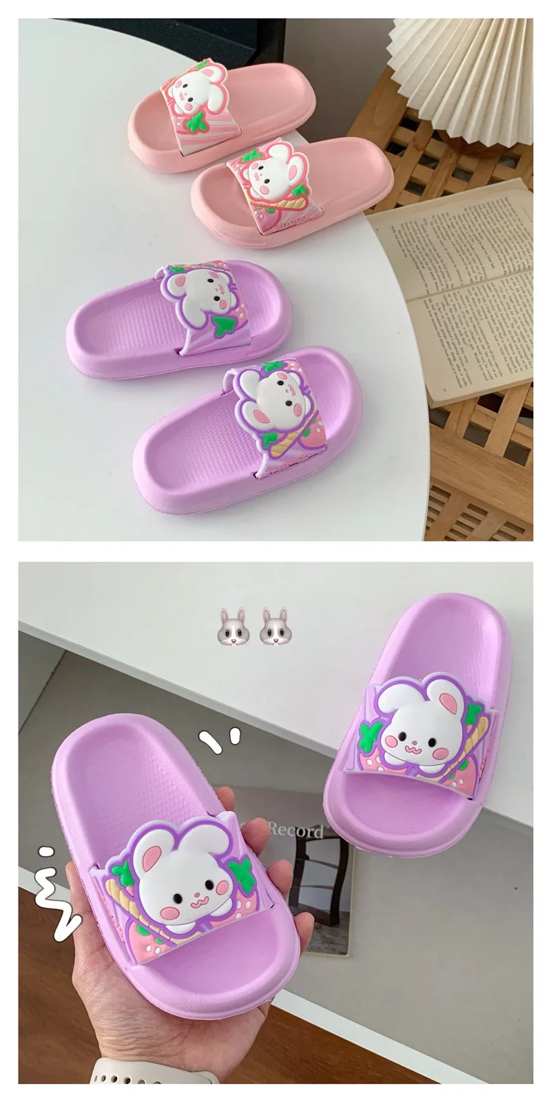 2026 Sommer Kinder Hausschuhe mit rutschfester Sohle, geeignet für Schlafzimmer, süße Hasen-Hausschuhe für Mädchen, Indoor-Kinderschuhe – Detail 7