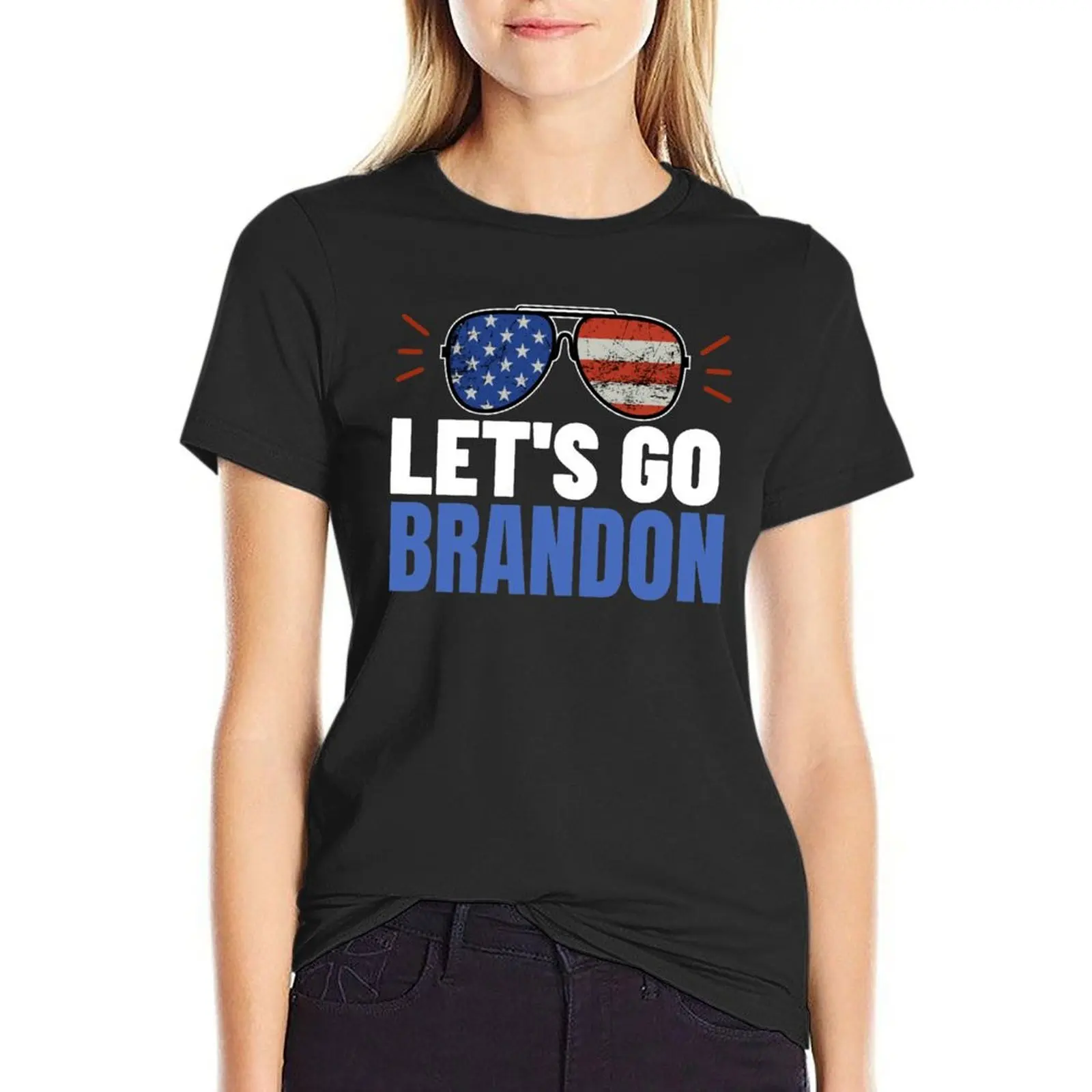 Let's Go Brandon Flag Sunglasses T-Shirt female lady clothes summer tops womans clothing