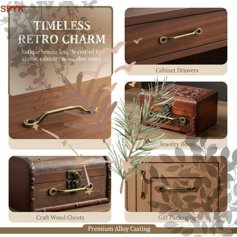 4Pcs Kitchen Pull Knob With Screws Vintage Furniture Handles For Jewelry Wood Box Cabinet Wardrobe Cupboard Drawer