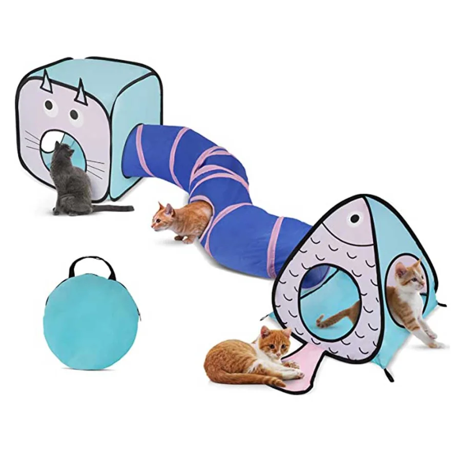 

Cat Toy Tunnel Cubes Tube Playground Pet Toys Collapsible with Ball Bell for Indoor Cats Pet Kitten Set