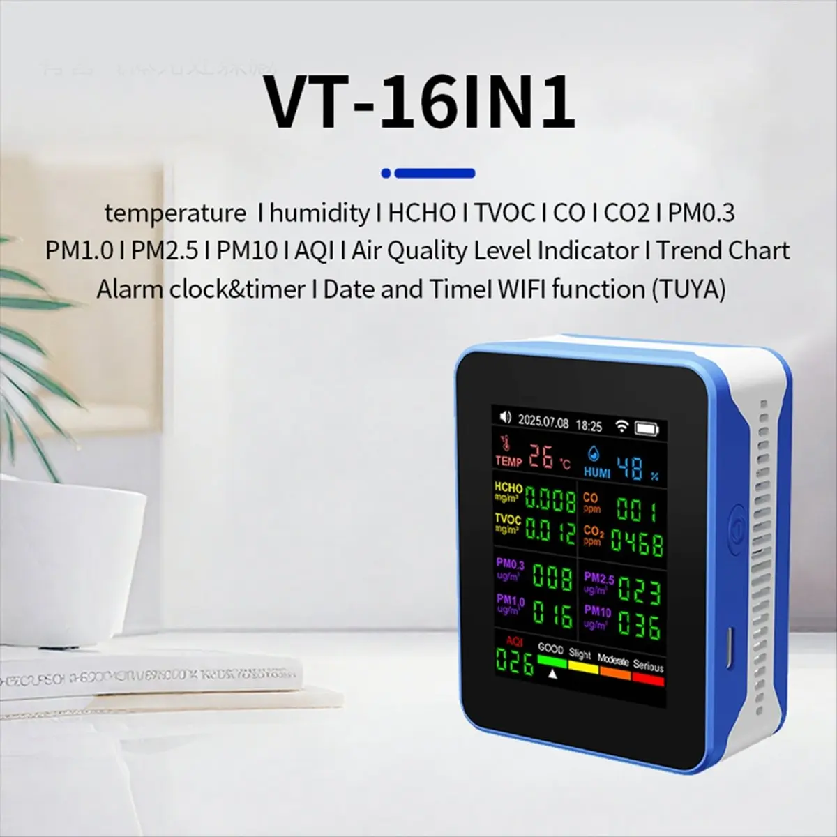 

Tuya WiFi 16 in 1 Air Quality Monitor Multifunction PM2.5 PM10 HCHO TVOC CO Carbon Dioxide Screen Display Air Detector A