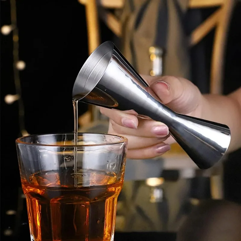 Double Cocktail Jigger with Measurements Inside Stainless Steel Measure Head Bar Party Wine CocktailShaker Jigger