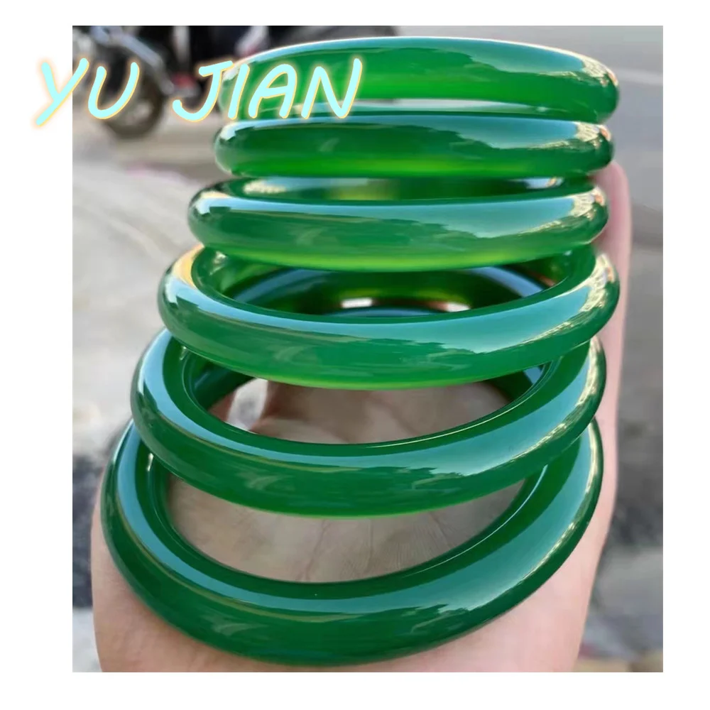 

Natural Emperor Green Chalcedony Female Model Agate Jade Bracelet Round Thin Strip Girl Jadeite Color A Goods Ice Species Bangl