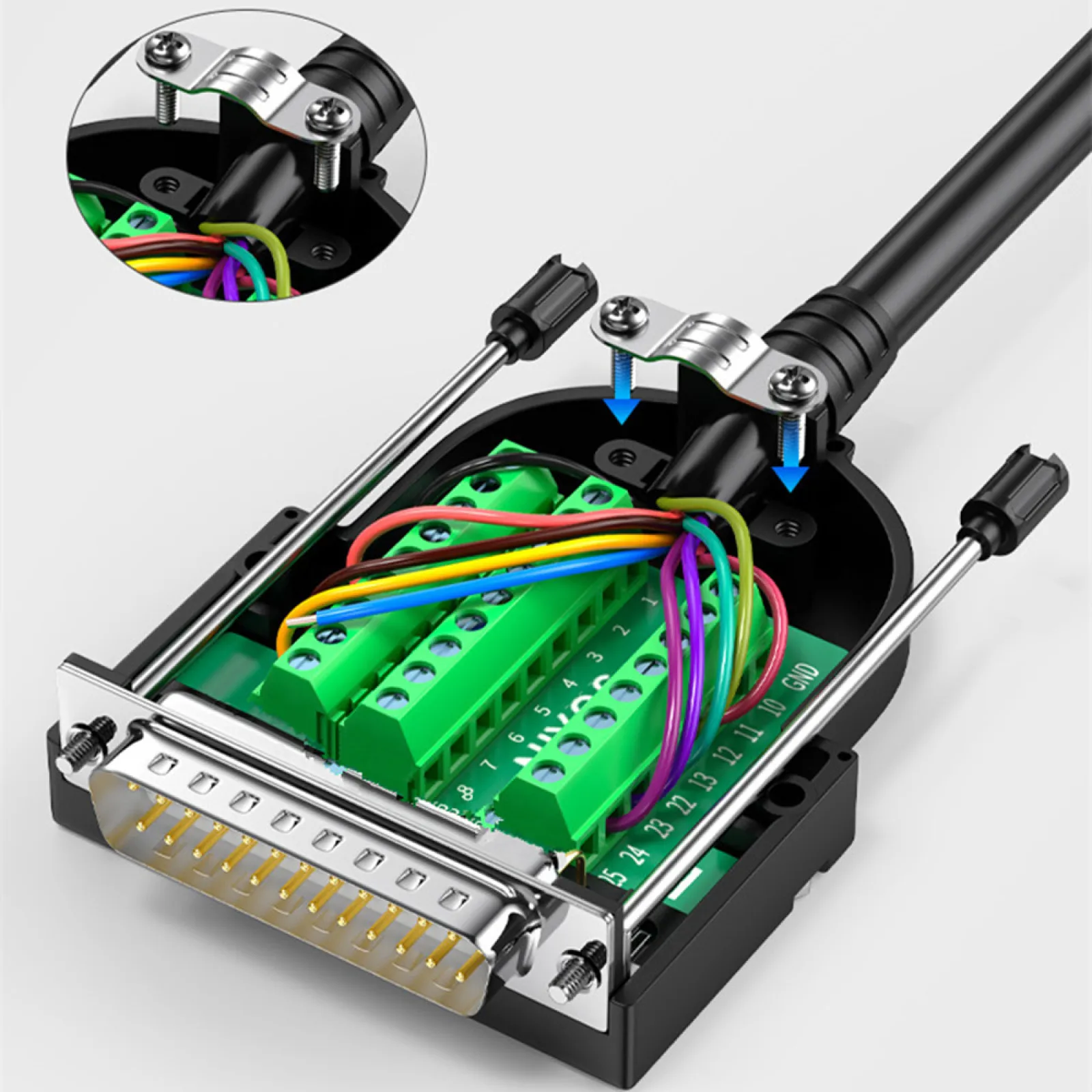 25Pin Male Female DB25 Breakout Board Connector Solder Free Signals Serial Port Plug Board DB25 Terminal Adapter For 28-13AWG