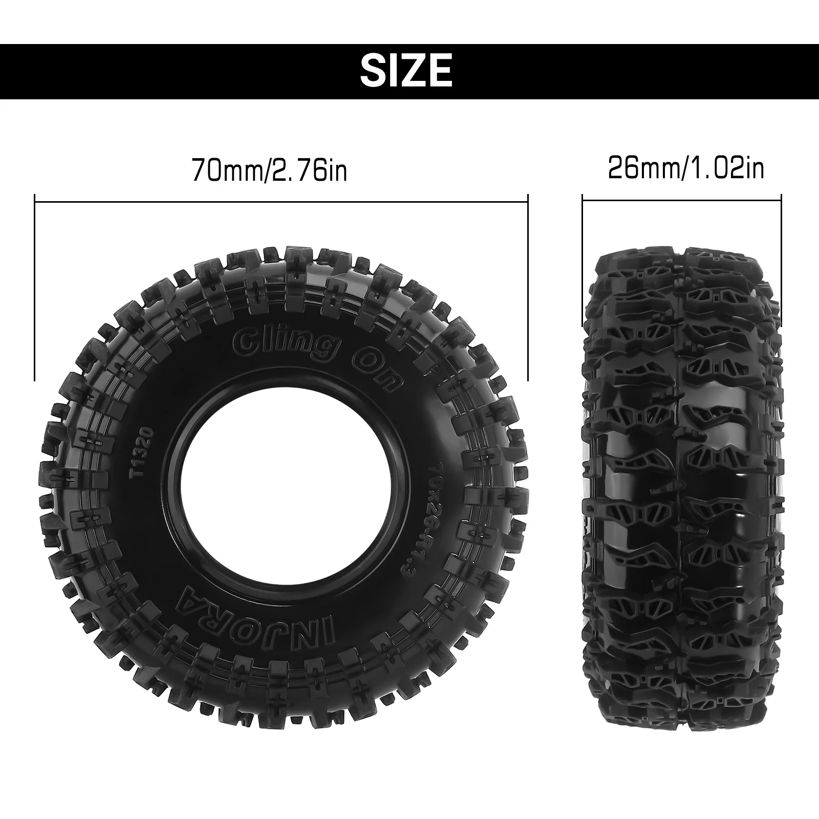 Neumáticos INJORA S5 Para Crawler 1/18 Y 1/24 – 70x26mm Con Compuesto Súper Blando Y Pegajoso | Para TRX4M Y SCX24