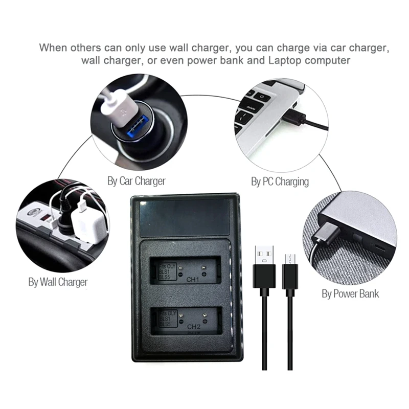 EF-BLS-1 BLS-5 USB Dual Battery Charger For Olympus Camera PS-BLS1 BLS-50 PS-BLS5 OM-D E-M10 Pen E-PL2 E-PL5 E-PL6 E-PL7