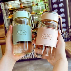 Japanese Style Fashion Glass Bottle 480Ml Wtaer Bottle with Tea Infuser Insulation Sleeve High Temperature Drinking Bottles Milk