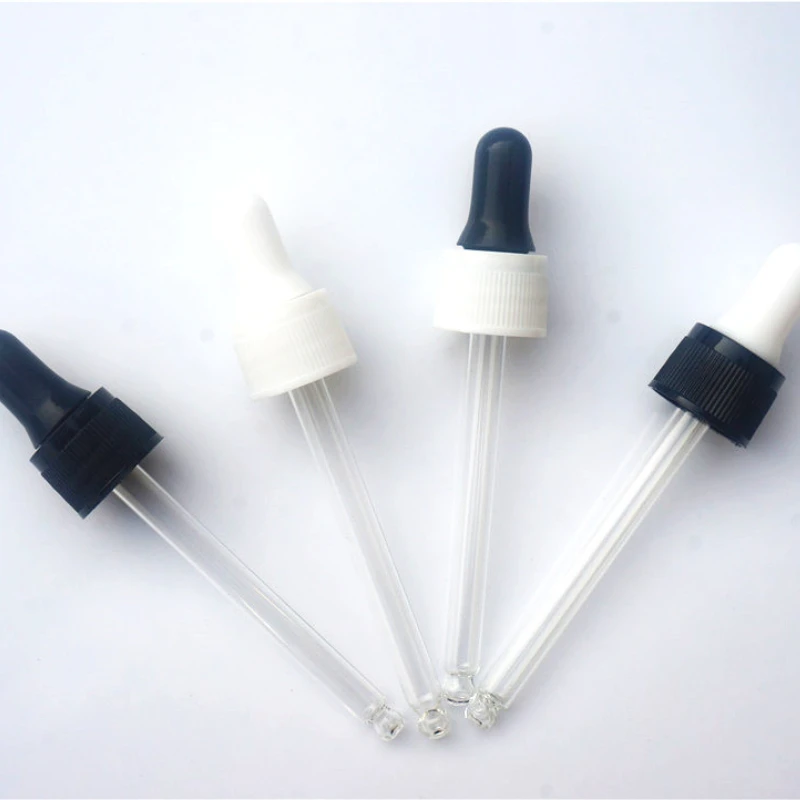 5-100ml 5/10/20pcs Essential Oil Bottles Cap 18/410 White/black Plastic Cover Dropper Lid Glue Head Lid with Glass Dropper Pipe