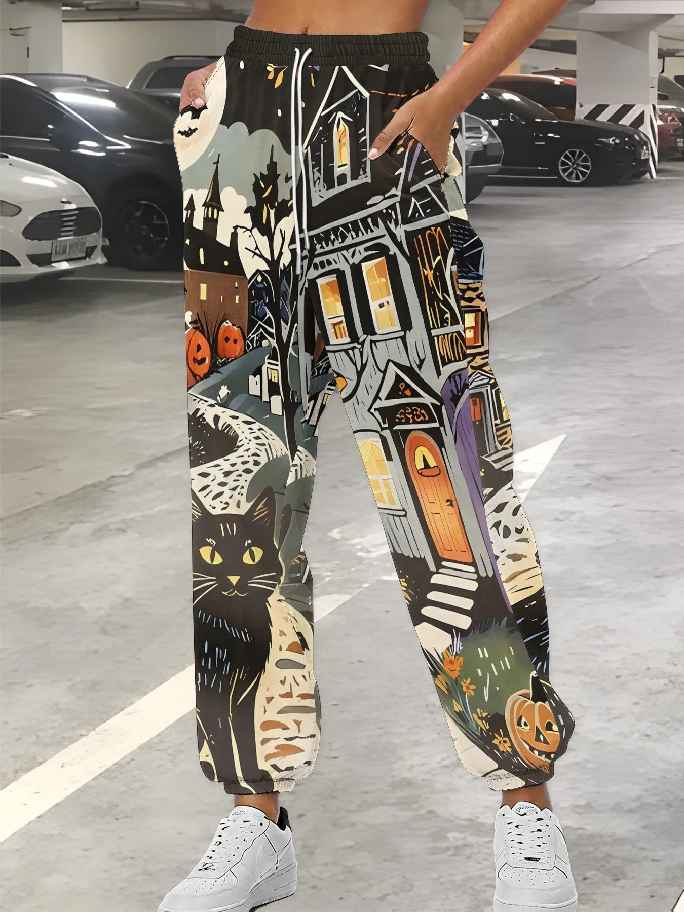 2026 autumn and winter new style street fashion casual comfortable easy-matching 3D castle pattern printed women's pants