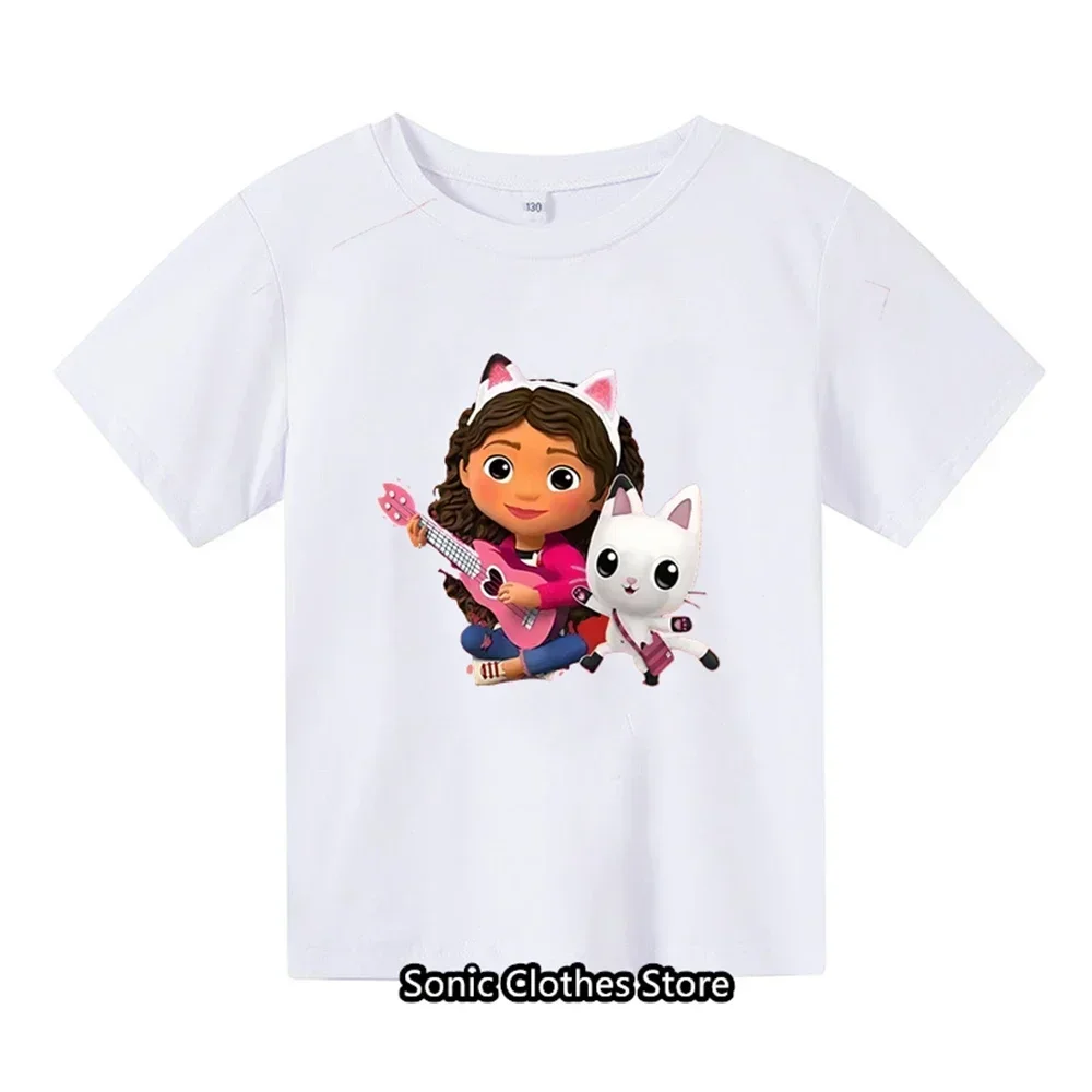 2024 New Gabby Doll House T-shirt Children's Short Sleeve Boys Cartoon Gabby Cat Girls Casual Short Sleeve