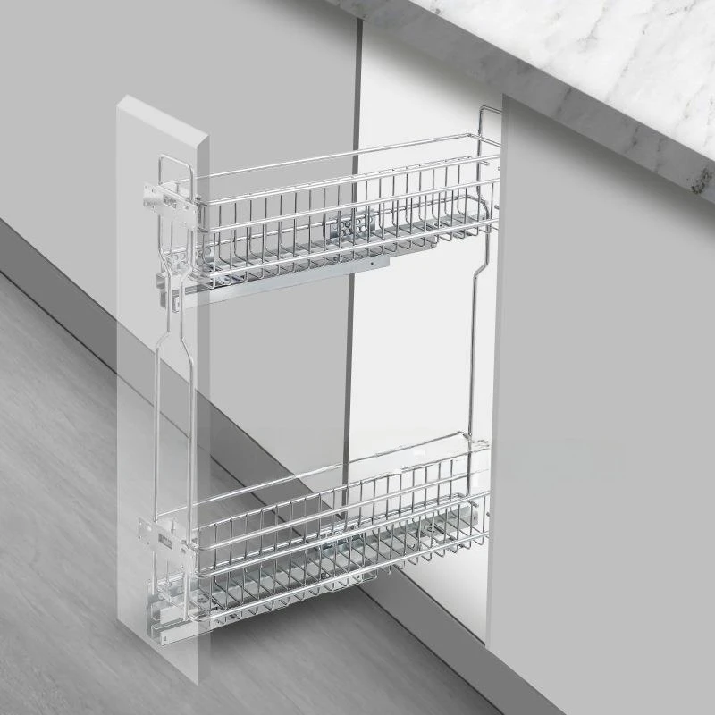 Kitchen Drawer Type Side Pull Floor Cabinet Double Layer Extremely Narrow Basket Storage Buffer Damping Slide