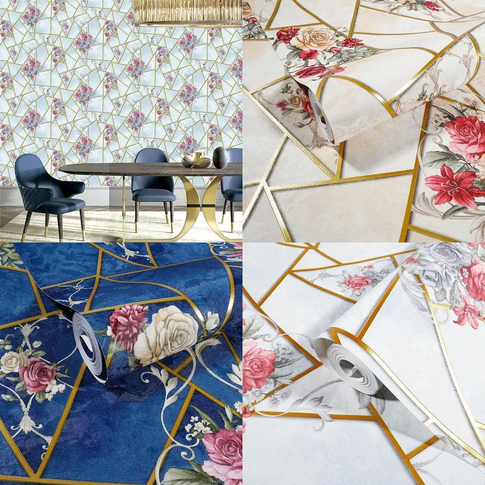 

American country geometric plant floral wallpaper for bedroom living room dining room guesthouse decoration background with