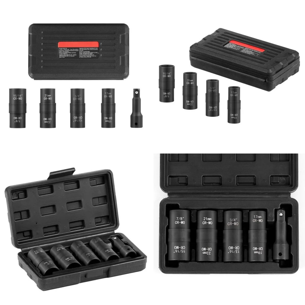 Lug Nut Impact Socket Set, 1/2 inch Drive Metric and SAE 6-Point Flip Socket Set, 4 Total Lug Nut Sizes, CR-MO Steel Wheel Socke