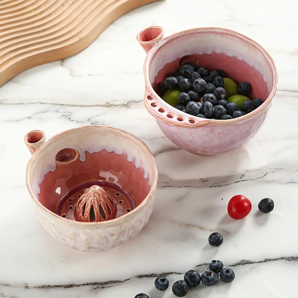 Ceramic Berry Rinse Bowl with Drainage Fruit Washer Spinner 360° Rotating  Kitchen Cleaning Berries Vegetable Washer Spinner