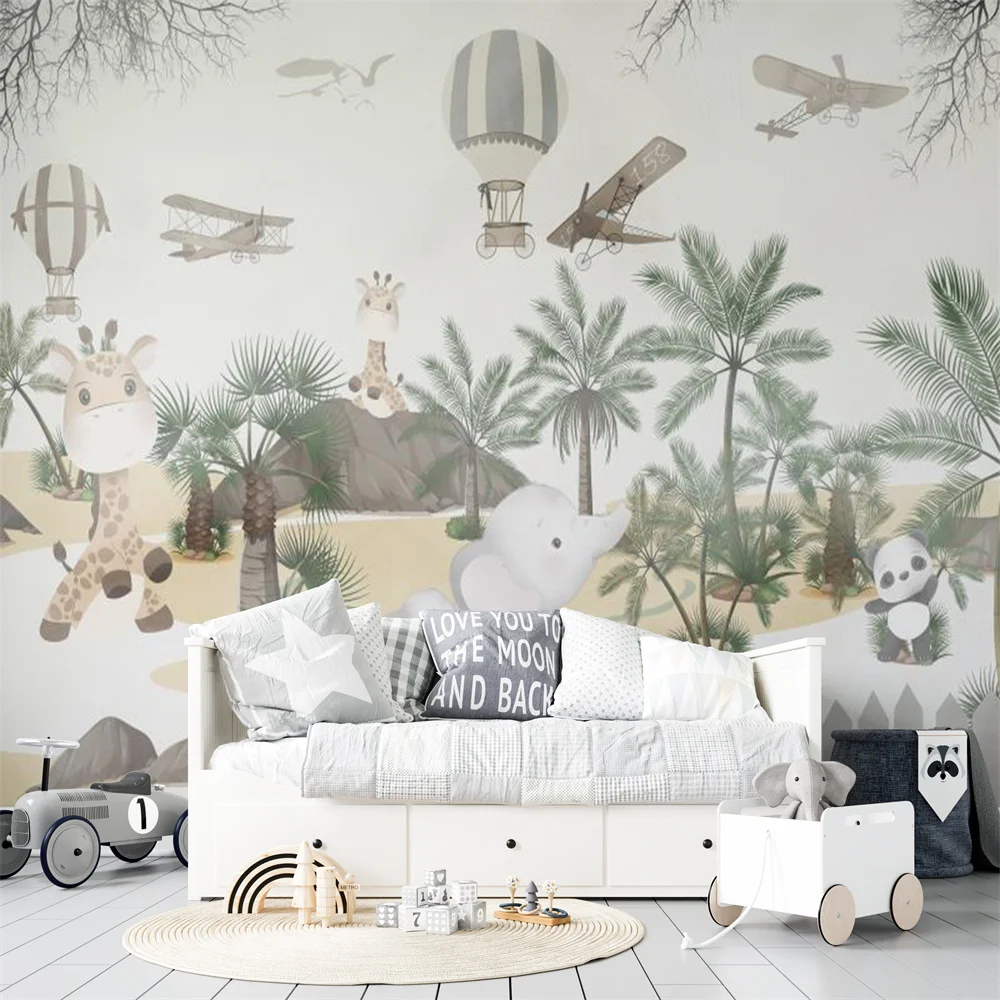 Milofi Vinyl 3D Decorative Wallpaper Mural Cute Animal and Plant Heat Airplane Ball Children's House Background Wall