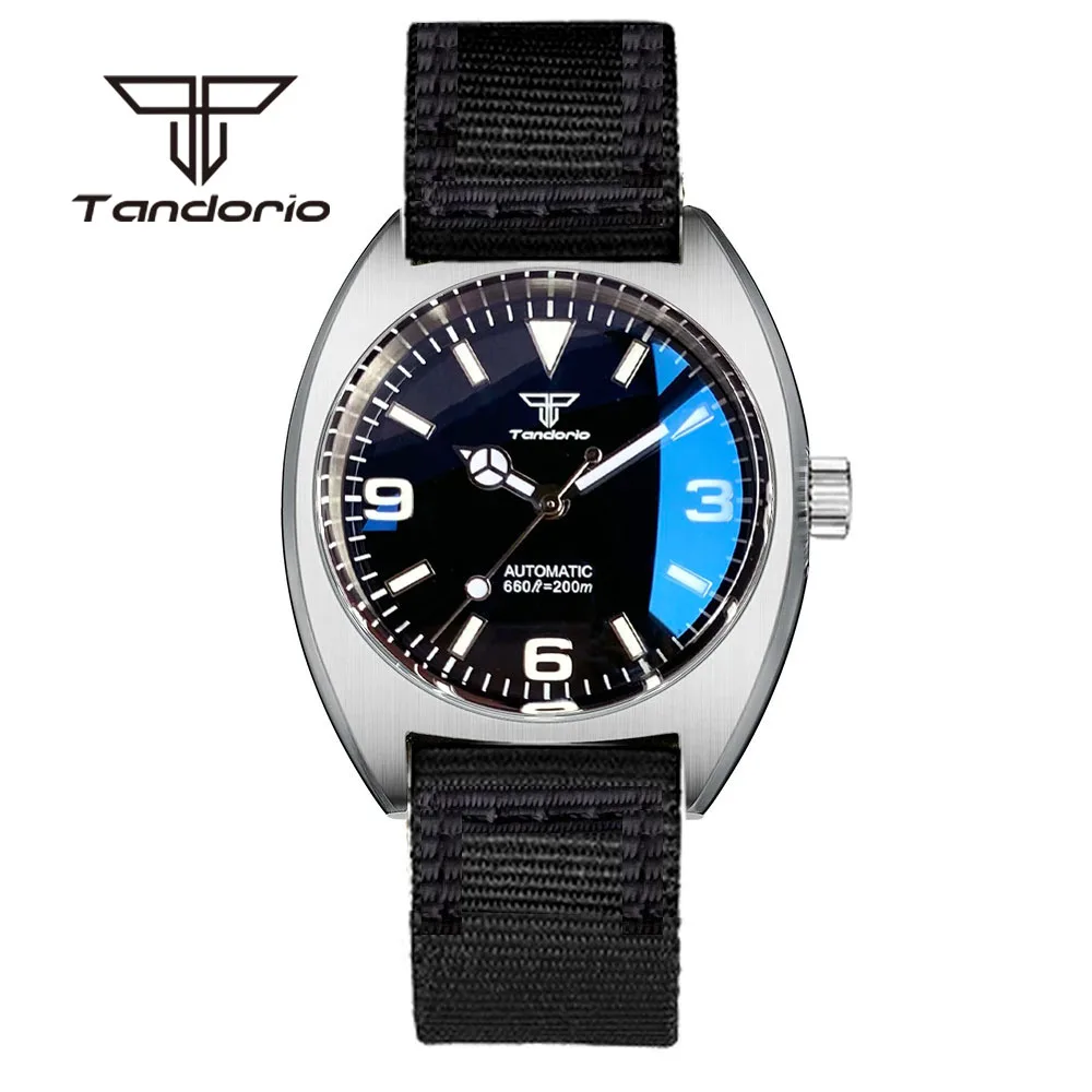 

Tandorio 36mm Dive Brushed Mechanical 20bar Automatic Watch for Men Double Domed AR Sapphire Lady Wristwatch Nylon Band Luminous