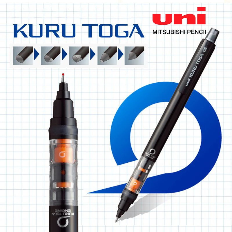 UNI Kuru Toga Mekanik Kurşun Kalem M5-452 Çizim Kalemi 0.5mm Düşük Ağırlık Merkezi Otomatik Rotasyon Okul Malzemeleri Kırtasiye