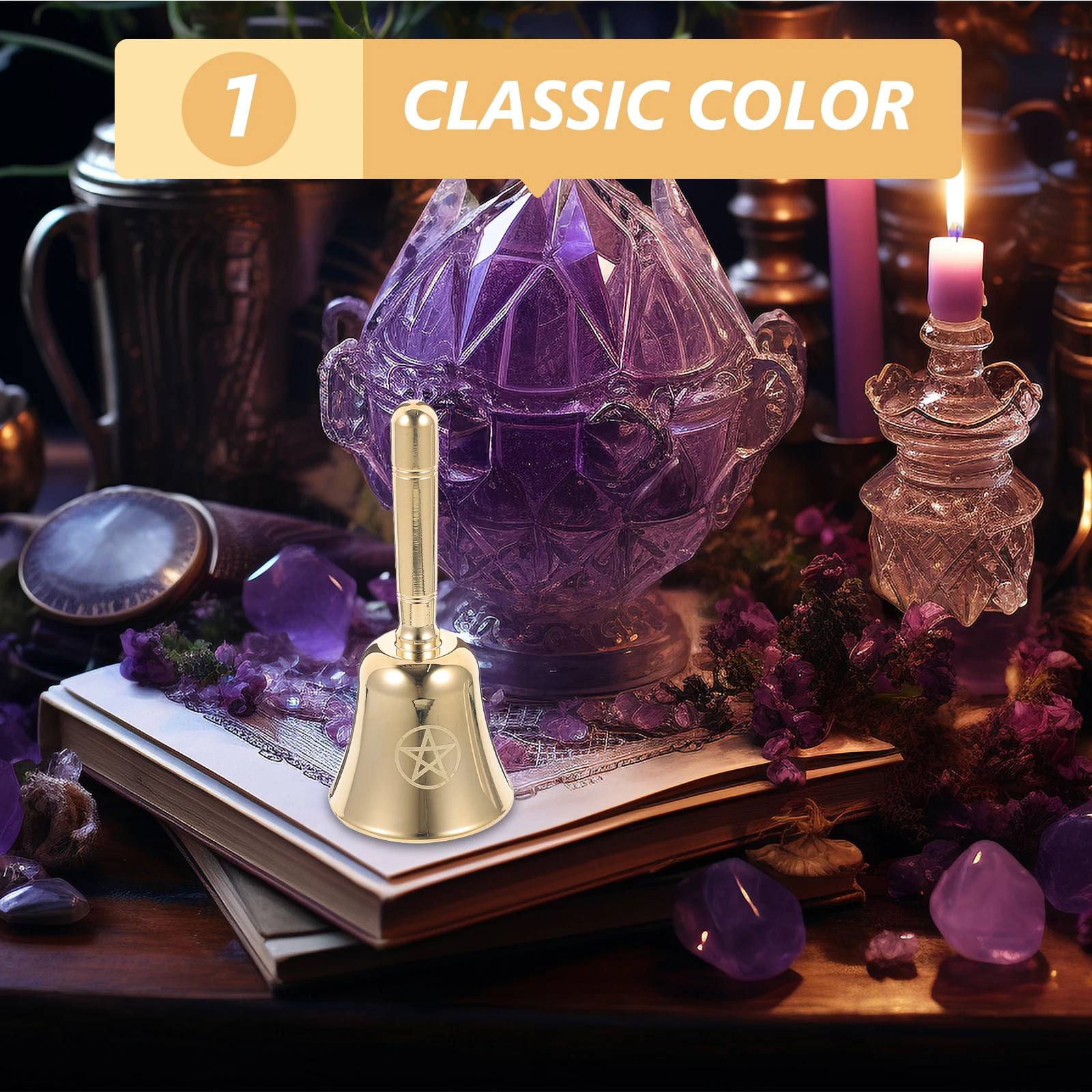 

1pcs Pentagram Ornament Ceremony Bell Handheld Altar Decor Copper Tarot Divination Tools Sturdy Metal Small Exquisite