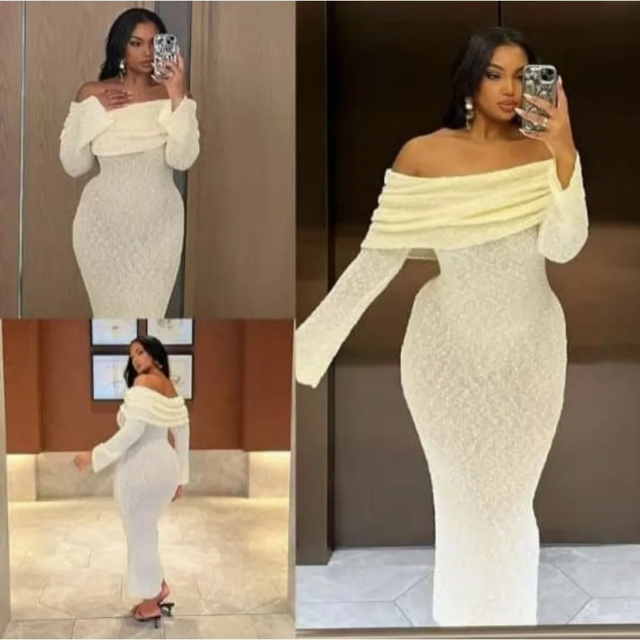 

【New style】 - European and American new style slim slimming long-sleeved dress one-shoulder sexy long dress women's dress