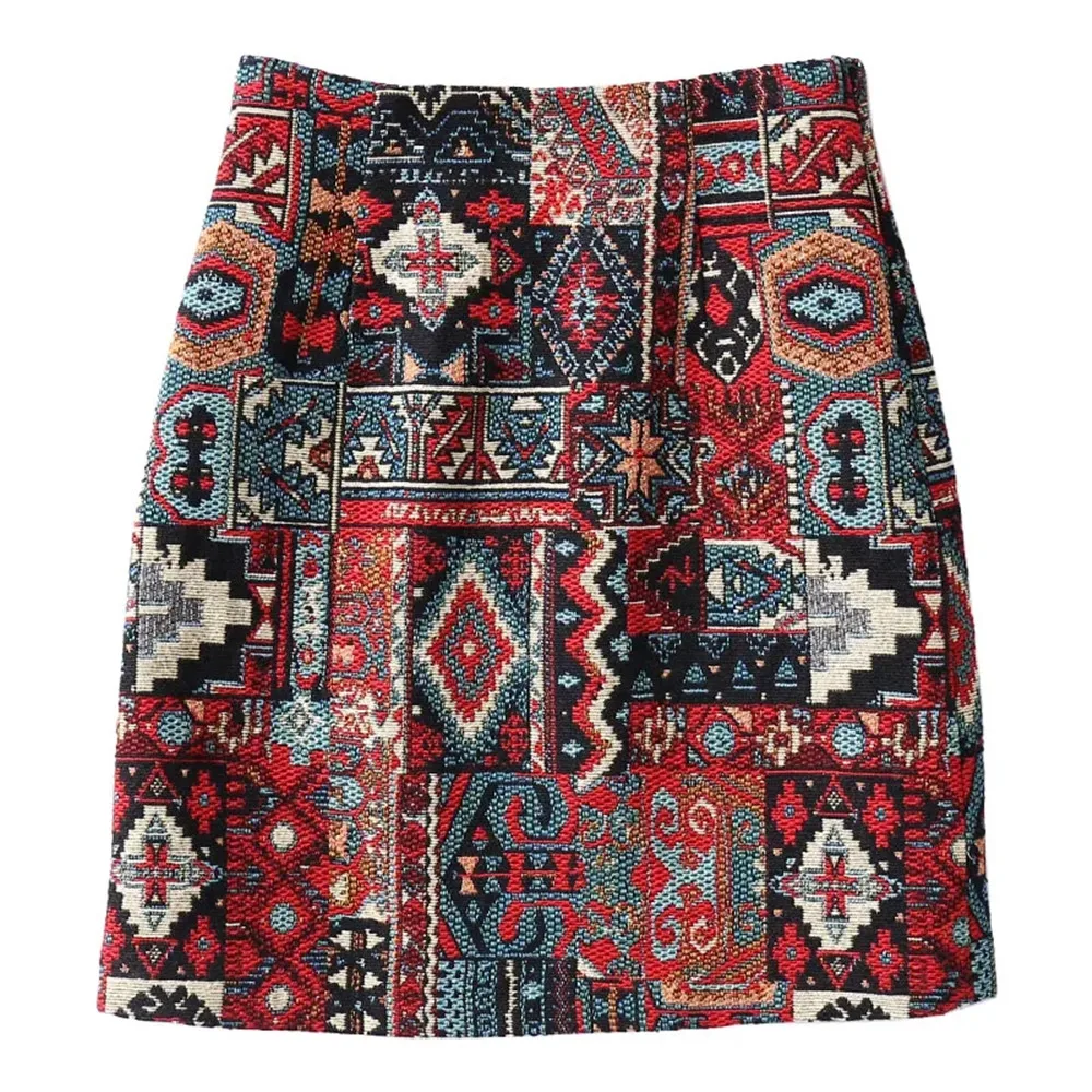 

A Great Match That Can Put Down~Ethnic Style Retro Embroidery High Waisted Buttock Wrapped Slimming A-Line Skirt Short Skirt New