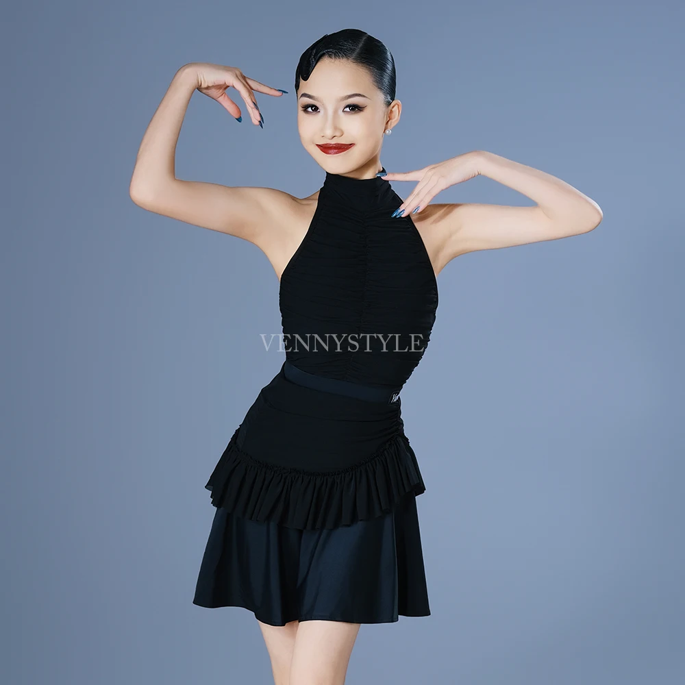 

Vennystyle Latin dance costume girls summer sleeveless backless top fashion faux two-piece skirt slimming practice wear