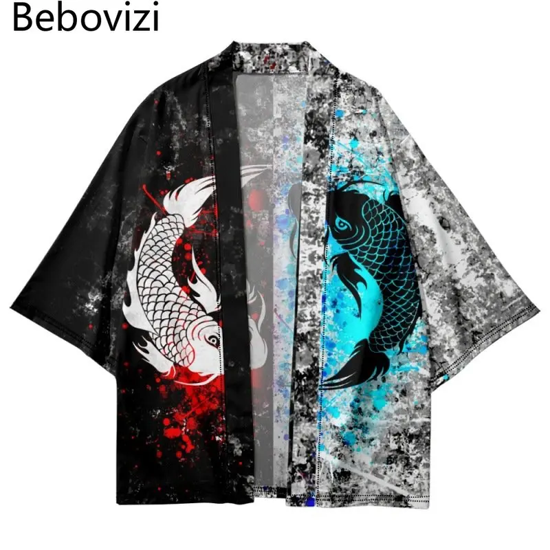 

Japanese Samurai Cardigan Shirts Fashion Kimono Asian Traditional Streetwear Carp Print Haori Men Women Beach Yukata