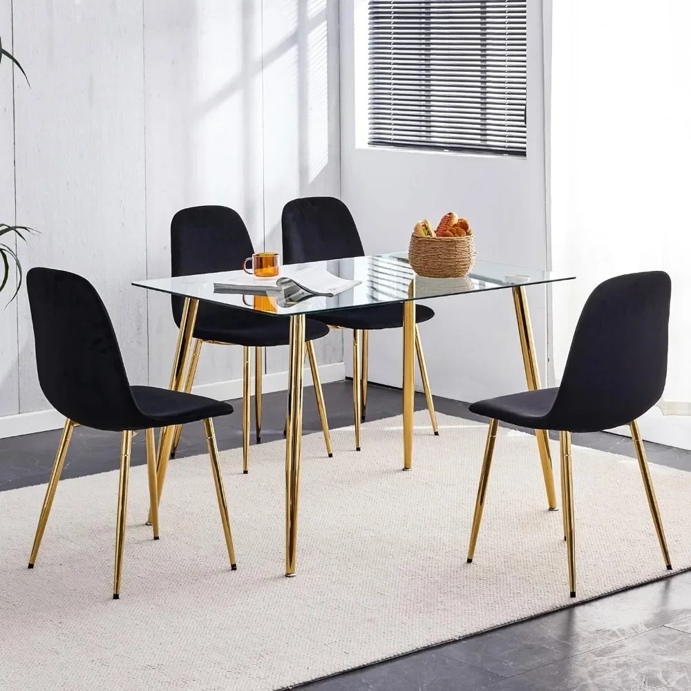 Mid Century Dining Chairs, Velvet Modern Dining Room Chairs with Gold Chrome Legs, Elegant Upholstered Accent Chair 19