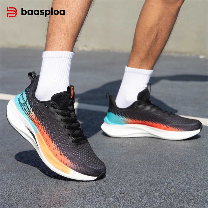 Baasploa Men Professional Carbon Plate Running Shoes Couple Breathable Lightweight Sport Shoes Women Marathon Sneakers Non-Slip