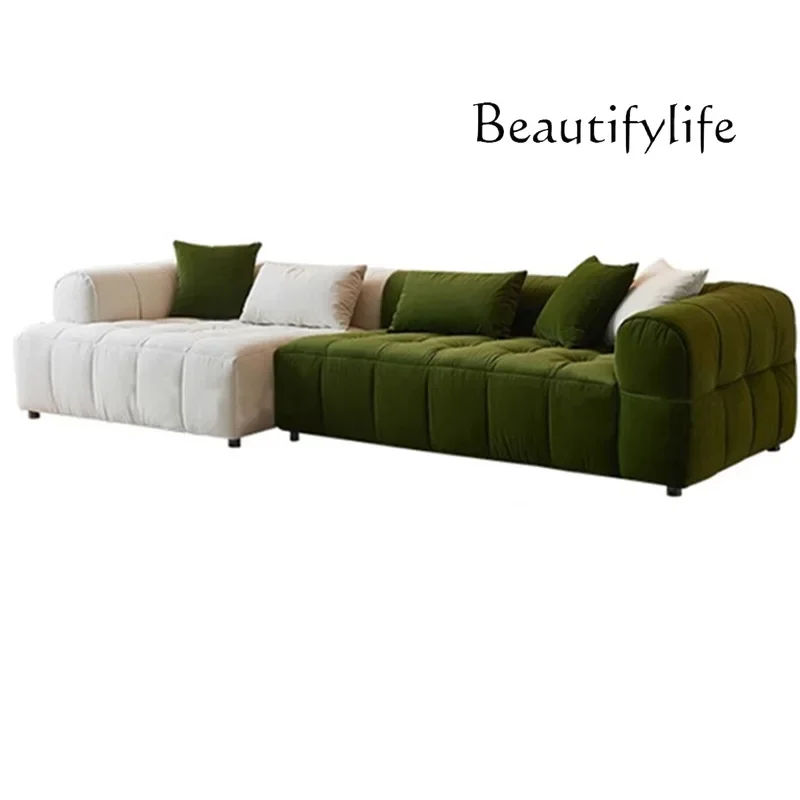 Nordic flannel sofa living room simple cream style double color sofa