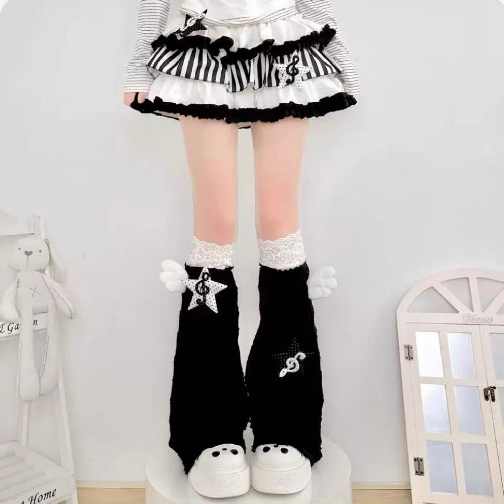 Original Japanese Y2k Subculture Lolita Leg Warmers Women Sweet Angel Wings Musical Note Stars Stockings Girls Gothic Leg Covers