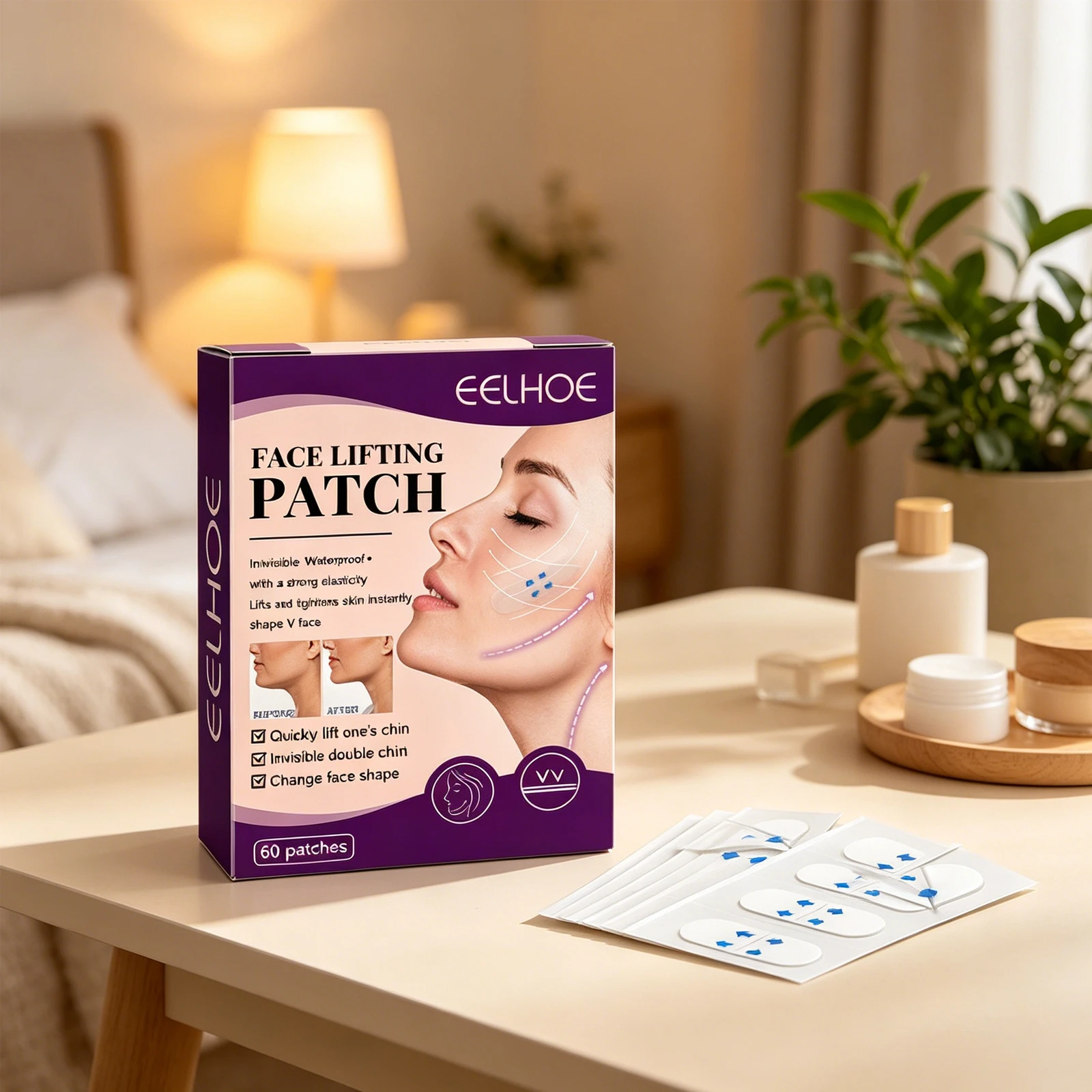 EELHOE 60pcs Facial Lifting Patches Invisible Jawline Shaping V Face Lift Tape Smoothing Fine Lines Skin Care Daily Use
