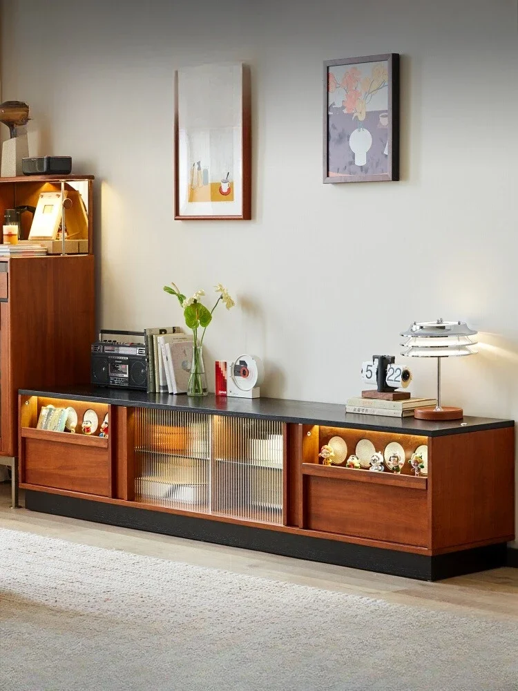 

LJY*Retro solid wood living room storage floor cabinet medieval boxwood floor cabinet small apartment